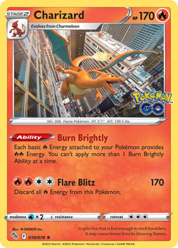 Charizard 010/078 Holo Rare Pokemon GO Pokemon NM/M - Image 4