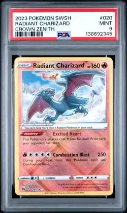 2023 POKEMON SWORD & SHIELD CROWN ZENITH #020 RADIANT CHARIZARD PSA 9 - Image 1