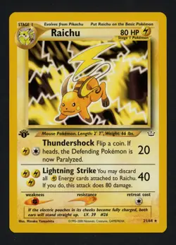 Raichu 21/64 Neo Revelation 1st Edition Rare Pokemon TCG - Image 1