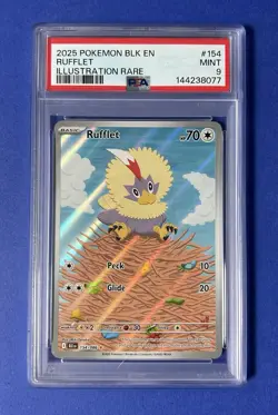 2025 Pokemon BLK EN Rufflet Illustration Rare #154 PSA 9 MINT - Image 1