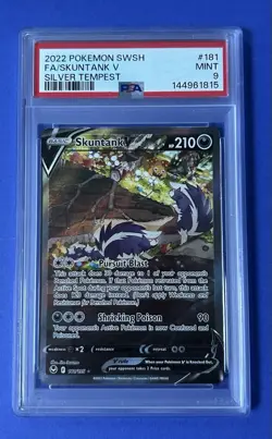 2022 Pokemon SWSH FA/Skuntank V Silver Tempest #181 PSA 9 MINT - Image 1