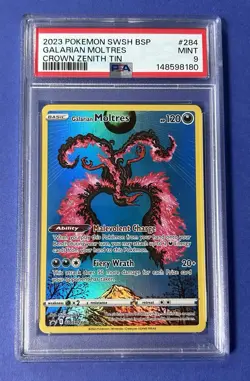 2023 Pokemon SWSH BSP Galarian Moltres Crown Zenith Tin #284 PSA 9 MINT - Image 1
