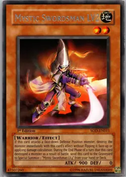 Mystic Swordsman LV2 Rare Soul of the Duelist SOD-EN011 1st ed LP - Image 1