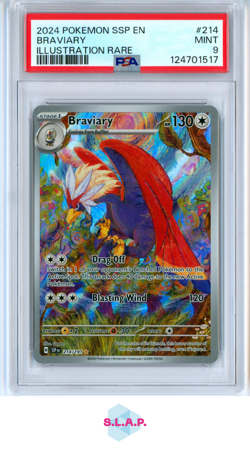 BRAVIARY ILLUSTRATION RARE POKEMON SSP EN-SURGING SPARKS 2024 214 PSA 9 - Image 1
