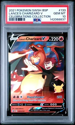 2021 POKEMON SWSH BLACK STAR PROMO #133 LANCE'S CHARIZARD V PSA 10 - Image 1
