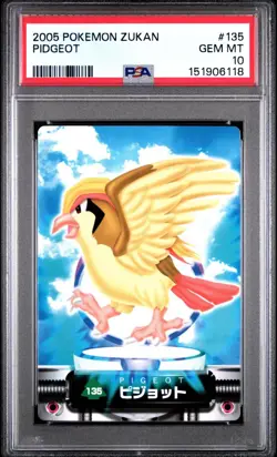PSA 10 2026 CERT POP 4 PIDGEOT 2005 CARDDASS POKEMON ZUKAN CARD #135 - Image 1