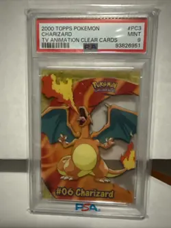 PSA 9 MINT Pokemon Charizard Topps Clear Card PC3 2000 TV Animation - Image 1