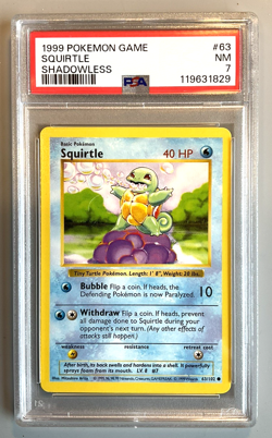 Pokemon Card 1999 Base Set Shadowless SQUIRTLE 63/102 PSA 7 - Image 1