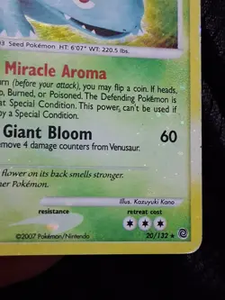 Pokemon TCG Venusaur LV. 51 Holo Card 20/132 Secret Wonders 2007 - Image 3