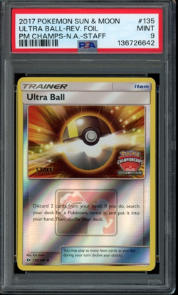 2017 Pokemon Sun & Moon Ultra Ball Reverse #135 Championship Staff Stamp PSA 9 - Image 1
