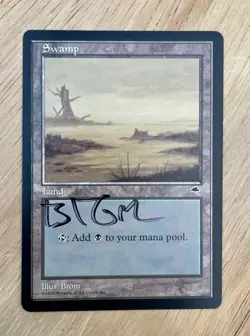 VINTAGE 1997 MTG Card Swamp Land Wizards Of The Coast Illus. Brom Signed - Image 1