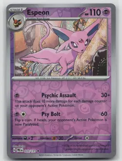 Espeon 033/131 Holo Rare Prismatic Evolutions Pokemon Reverse Holo Near Mint - Image 1