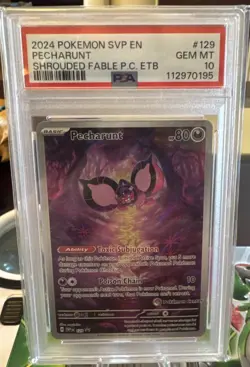 PSA 10 GEM MINT Pecharunt 129 Pokemon Center ETB Stamped Promo - Shrouded Fable - Image 1