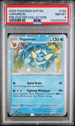 POKEMON PSA 8 VAPOREON FULL ART #168 PROMO PRISMATIC EVOLUTION ENGLISH 2025! - Image 1