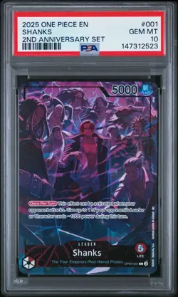 2025 ONE PIECE OP09 001 SHANKS ENGLISH 2ND ANNIVERSARY SET LEADER PROMO PSA 10 - Image 1