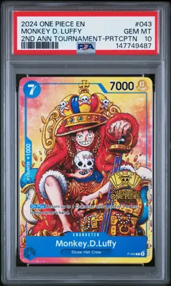 2024 ONE PIECE #043 2ND ANNIVERSARY TOURNAMENT STAMP PROMO MONKEY D LUFFY PSA 10 - Image 1
