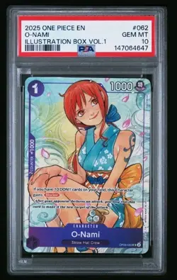 2025 ONE PIECE PROMOS ILLUSTRATION BOX VOL.1 #062 O-NAMI PSA 10 - Image 1