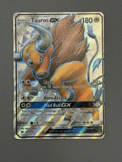 Tauros GX FULL ART ULTRA RARE pokemon card 144/149 Sun & Moon Base Set NM Holo - Image 1
