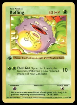Pokemon Cards Koffing 51/102 1st Edition Base Set Shadowless WOTC Common NM - Image 1