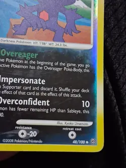 Sableye Lv. 31 Reverse Holo 48/100 Majestic Dawn Pokemon Card NM - Image 3