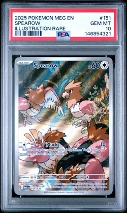 2025 POKEMON MEG EN-MEGA EVOLUTION ILLUSTRATION RARE #151 SPEAROW PSA 10 - Image 1