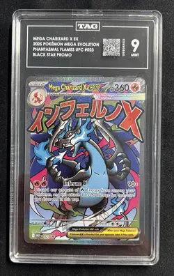 2025 Pokemon Mega Charizard X EX #023 Promo TAG 9 Mint Full Art - Image 3