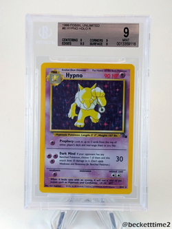 1999 POKEMON Fossil Unlimited HYPNO Holo R 8/62 BGS 9 - Image 1