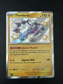 Thundurus 139/091 Shiny Holo Rare Pokemon 2024 Paldean Fates NM - Image 1