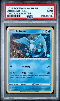 Pokemon TCG Silver Tempest 2 Pack Blister #036 Articuno Cosmos Holo PSA 9 MINT - Image 1