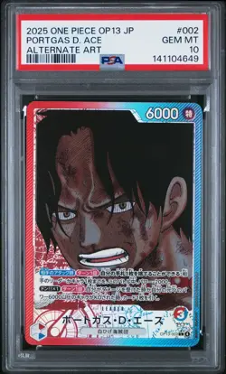 ONE PIECE JAPANESE CARRYING ON HIS WILL OP13-002 PORTGAS D. ACE ALT ART PSA 10 - Image 1