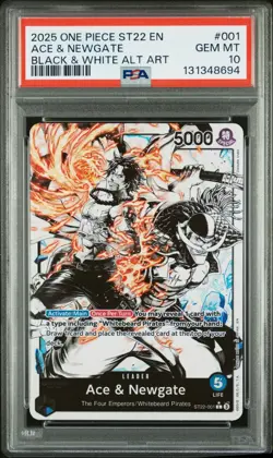 2025 ONE PIECE ST22-001 STARTER DECK ACE & NEWGATE B&W PARALLEL ALT ART PSA 10 - Image 1