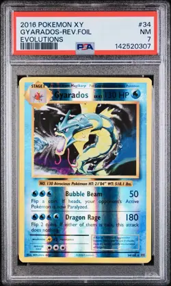POKEMON PSA 7 GYARADOS REVERSE FOIL 34/108 EVOLUTIONS ENGLISH 2016! - Image 1