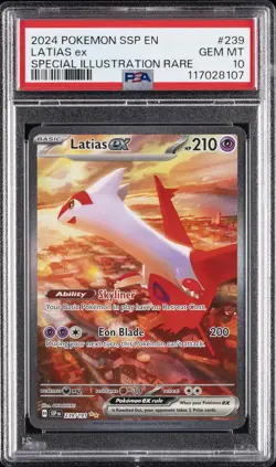 2024 POKEMON SSP EN-SURGING SPARKS SPECIAL ILLUSTRATION RARE LATIAS EX PSA 10 - Image 1