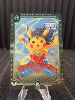 Wonder Woman (Pikachu) #E38 Green Holo - Heros & Villains Flash Edition Pokemon - Image 1