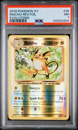POKEMON PSA 7 RAICHU REVERSE FOIL 36/108 EVOLUTIONS ENGLISH 2016! - Image 1