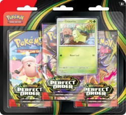 Pokemon TCG: Mega Evolution Perfect Order 3-Pack Triple Blister Chikorita Promo - Image 1