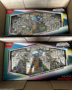 2 x Pokemon Prismatic Evolutions Lucario EX and Tyranitar EX Premium Collection - Image 1
