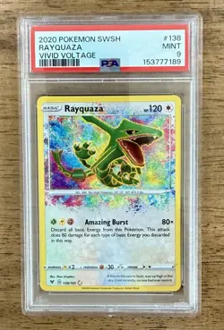 2020 Pokemon TCG RAYQUAZA #138/185 SWSH Vivid Voltage Amazing Rare Holo PSA 9 - Image 1