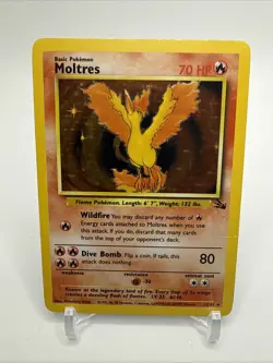 Pokemon MOLTRES Fossil Holo Rare 12/62 70 HP Vintage 1999 TCG Card - Damaged - Image 1