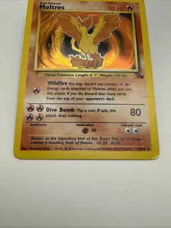 Pokemon MOLTRES Fossil Holo Rare 12/62 70 HP Vintage 1999 TCG Card - Damaged - Image 2