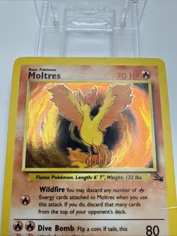 Pokemon MOLTRES Fossil Holo Rare 12/62 70 HP Vintage 1999 TCG Card - Damaged - Image 3