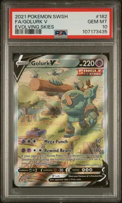 2021 POKEMON SWORD & SHIELD EVOLVING SKIES #182 FULL ART/GOLURK V PSA 10 - Image 1