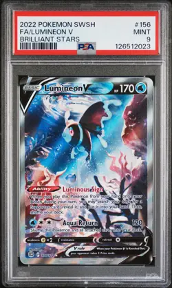 2022 POKEMON SWORD & SHIELD BRILLIANT STARS #156 FULL ART/LUMINEON V PSA 9 - Image 1