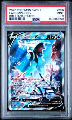 2022 POKEMON SWORD & SHIELD BRILLIANT STARS #156 FULL ART/LUMINEON V PSA 9 - Image 1