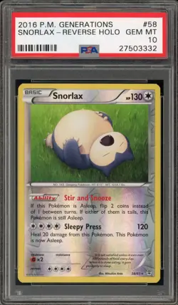 Pokemon Snorlax XY Generations Reverse Holo Rare #58 PSA 10 Gem Mint - Image 1