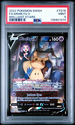 2022 POKEMON SWORD & SHIELD BRILLIANT STARS #TG16 FULL ART/MIMIKYU V PSA 9 - Image 1