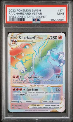 2022 POKEMON SWORD & SHIELD BRILLIANT STARS #174 FULL ART/CHARIZARD VSTAR PSA 9 - Image 1