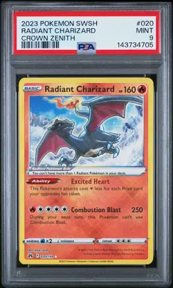 PSA 9 2023 Pokemon Sword And Shield Crown Zenith #020 Radiant Charizard MINT - Image 1