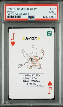 1998 POKEMON BLUE VERSION PLAYING CARDS 127 PINSIR JACK OF HEARTS PSA 9 - Image 1