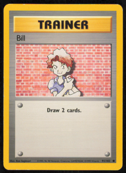 1999 Pokemon TCG Base Set Bill Trainer Card 91/102 - LP WOTC - Image 1
